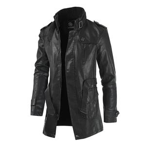Veste d'hiver pour homme en cuir de vache long, col montant, logo frontal, imperméable, streetwear, décontractée chic, veste de travail, vêtement d'extérieur - Product Image 1