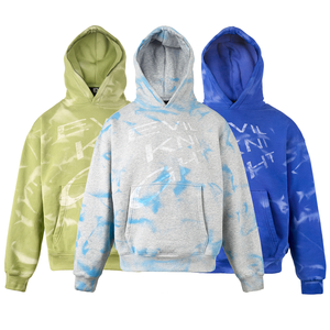 Sudadera térmica con cremallera completa para hombre de algodón 100% con bolsillo de canguro con cordón estampado de expresión técnica teñida Lisa para uso en invierno - Product Image 1