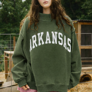 Women Oversized Stand Collar Printed Sweatshirt Relaxed Winter Wear Soft Touch Fabric Casual Pullover <b>Top</b> with Badge <b>Sequined</b> - Product Image 3