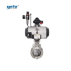 YNTO Customized 304SS 316SS 316L Sewage Treatment Valve 1/2" to 8" pneumatic double acting hard sealing butterfly valve