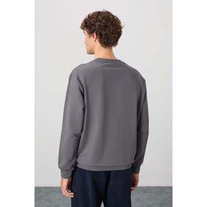 Sweat-shirt basique pour homme en coton gris foncé, texture douce, coupe standard - 88363 - Gris foncé - Product Image 5