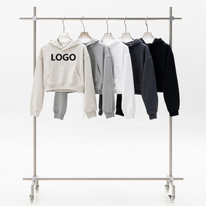 Sudadera con capucha recortada de Color liso para mujer de peso pesado 65% algodón 35% poliéster Jersey personalizado Sudadera con capucha bordado DDP envío - Product Image 2