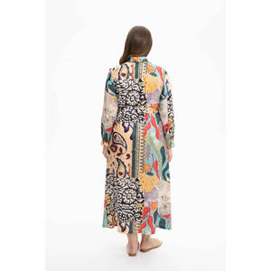 Navy Blue <b>Mint</b> Patterned Knee-Length Shirt <b>Dress</b> with Zippers and Ruffles - Product Image 3