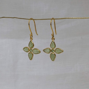 Fancy Designer 925 Silver <b>Earring</b> Golden Polished <b>Peridot</b> Petal Carved Gemstone <b>Earring</b> Latest <b>Earring</b> Design Comfortable - Product Image 1