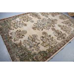Tapis turc surdimensionné 7,1x10,6 pieds, tapis en laine vintage à bordures vertes - Product Image 2
