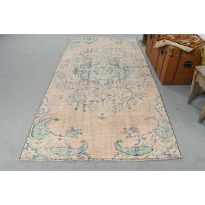 Alfombra Turca Vintage de Lana Azul, 4.5x8.8 pies (137x269 cm) - Product Image 1