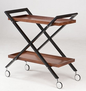 Chariot de cuisine moderne de luxe à deux niveaux en bois pour hôtel et bar à domicile, mobilier d'hôtel commercial - Product Image 1