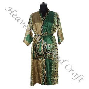 KL018 Kimono de seda bohemio Vintage Sari largo bohemio gitano reciclado Sari de seda Vintage Sari Kimono batas largas vestido de mujer ropa de dormir - Product Image 5