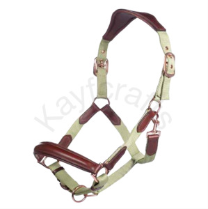 Licou anatomique rembourré en cuir et nylon avec ajustement réglable et raccords métalliques en or rose - Product Image 1