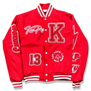 เสื้อแจ็คเก็ตเบสบอลทรงบอมเบอร์แบบสลิมฟิตสำหรับผู้ชาย สไตล์วาร์ซิตี้  ผ้าฝ้าย 100% คอตั้ง สีน้ำเงิน  พร้อมปักโลโก้ตามสั่ง - Product Image 1