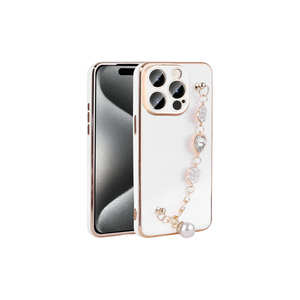 Funda de Silicona Líquida Netzy Blanca para iPhone 15 Pro Max con Correa de Mano, Protección de Cámara, Material de PC, Forma Rectangular, Estilo Ins - Product Image 1