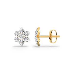 Lab Grown Diamond <b>Earrings</b> for Women Flower Shape Bezel Set with Round and Pear Cut Diamond Stud Anniversary Gift - Product Image 4