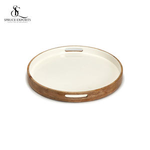 Bandeja para servir de madera redonda moderna hecha a mano, madera Natural con acabado esmaltado para bodas, Diwali, pieza de decoración de comedor hecha a mano - Product Image 3