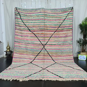 Alfombra marroquí Azilal de alta calidad, alfombra Boujad colorida, pila alta, fabuloso patrón abstracto bohemio para el hogar de lujo, precio a granel - Product Image 1