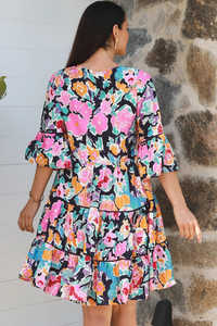 Customize Print Summer <b>Three</b> Quarter Sleeve Knee Length Designer Ruffle Bohemian Short Dress Women Print and Belt Summer Clothes - Product Image 5