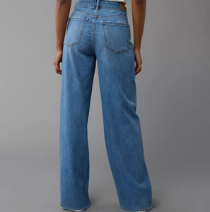Women's Summer Ultra-<b>High</b> <b>Waist</b> Stretch <b>Jeans</b> New Blue Loose and Thin Wide-Leg Vintage Style Straight Pants Made From Denim - Product Image 3