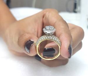 1.70 Ct Round Cut Lab Grown Diamond Cluster Style Engagement Ring, Solid 14K <b>White</b>/Yellow Gold Ring, Classic Pave Set Jewelry - Product Image 2