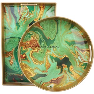 Juego de 2 bandejas de mesa para bodas y fiestas con acabado de esmalte de Color verde de diseñador elegante único al precio más bajo - Product Image 1