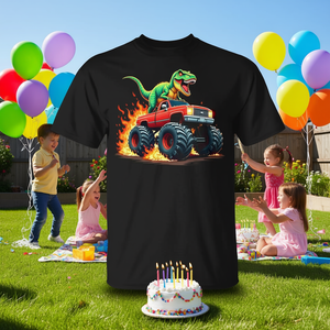 T-shirt d'anniversaire pour tout-petits avec motif de camion monstre dinosaure, tee-shirt promotionnel pour garçons - Product Image 3