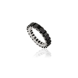 Joyería de alto grado 100% FORMA DE Baguette Natural diamante negro sólido 18K oro blanco anillo de banda de eternidad completa para hombres y mujeres - Product Image 3