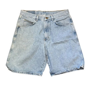 Pantalones cortos de mezclilla de algodón azul claro 100% Estilo Vintage recto de cintura media con punto - Product Image 1