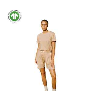 Short de sport bio pour femme-Jersey naturel de 5.4 oz, respirant avec ceinture extensible et cordon de serrage en coton - Product Image 5