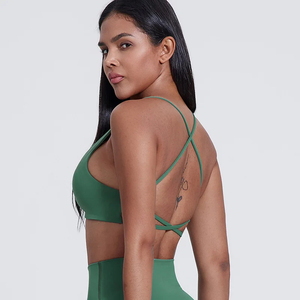 Women Sports <b>Bra</b> Premium High Support Seamless Breathable Quick Dry Crisscross Straps U-NECK <b>Removable</b> <b>Pads</b> Gym Fitness Yoga - Product Image 3