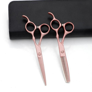 Ensemble de ciseaux de barbier en or rose, acier inoxydable 4Cr13, lame tranchante, ciseaux à effiler à 30 dents, pour droitiers, manche long, usage en salon - Product Image 1