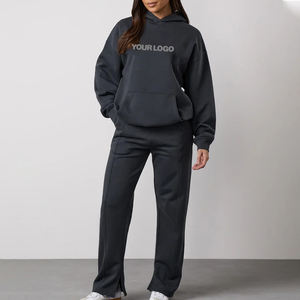 Pull-over à logo personnalisé sérigraphié Sweat à capuche surdimensionné et poids lourd Ensemble de jogging évasé Sweat-shirt Hip Hop respirant pour femmes - Product Image 1