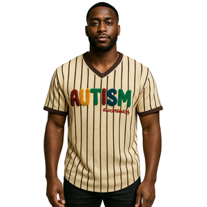 Sensibilisation à l'autisme Chenille Broderie Neutre Pinstripe Baseball Jersey T Shirt Unisexe 100 Polyester Mesh Autisme Puzzle Design - Product Image 1