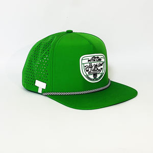 Chapeau imperméable en caoutchouc néon 5 panneaux chapeau de golf imperméable structuré chapeaux imperméables avec corde perforée casquettes de corde découpées au laser - Product Image 4