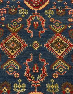 Blue Wool Hand Knotted Modern Geometric Pattern Eco-Friendly Medium <b>Pile</b> Kazak Area Rug Set - Product Image 1