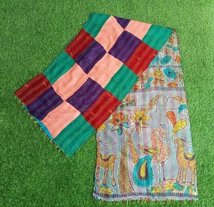 indian handmade <b>silk</b> <b>scarves</b> reversible stole vintage kantha muffler assorted color bangoli <b>scarves</b> <b>silk</b> neck <b>scarf</b> - Product Image 4
