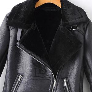 Veste d'hiver en similicuir souple pour femmes Manteau de base à fermeture éclair Col rabattu Veste de moto avec ceinture Manteau d'entretien OEM - Product Image 3