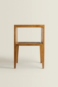 Plopy Nightstand Made of Solid Teak Wood Frame with <b>Rattan</b> and Glass Top for Indoor Bedroom - Product Image 2