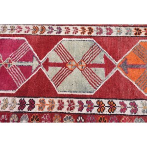 Alfombra Kilim clásica roja y naranja de 2,8x12,5 pies, alfombras rectangulares turcas de área grande de lana, retales abstractos de látex de 10mm para pasillo - Product Image 5