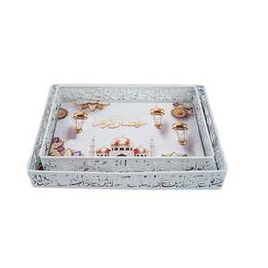 ถาดอลูมิเนียมสีทองสำหรับตกแต่งทรงสี่เหลี่ยมผืนผ้าเหมาะสำหรับการเสิร์ฟอาหารเดือนถือศีลอดและงานเฉลิมฉลอง2สี - Product Image 6