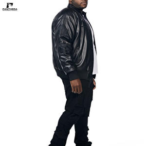 Vestes en cuir noir vintage véritable avec broderie personnalisée Logos Col - Product Image 4