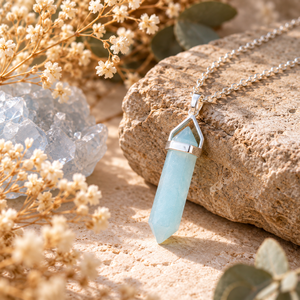 Collar de Cristal Opalita con Punta de Lápiz, Gema Azul Cielo, Plata de Ley 925, Fuerza Interior, Confianza en uno mismo, Equilibrio - Product Image 2