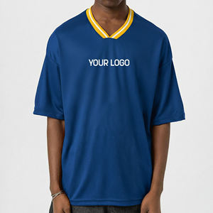 T-shirt en jersey 100% coton de haute qualité, tricot côtelé personnalisé, col en V, pour homme, logo imprimé DTG personnalisé, t-shirt streetwear surdimensionné - Product Image 1