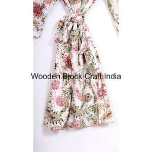 Vêtement de nuit long en coton biologique vintage pour femmes, robe kimono matelassée Kantha, fabrication artisanale, mode indienne pour les festivals, veste confortable - Product Image 5