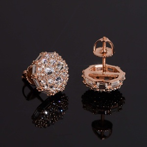 Fast Shipping <strong>Solid</strong> <strong>Silver</strong> Iced Out VVS Moissanite Mosaic Inverted Men Diamond Studs <strong>Earrings</strong> - Product Image 4