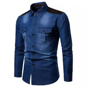 Camicia da uomo Casual in Denim con colletto rovesciato in cotone tinta unita fornitore professionale