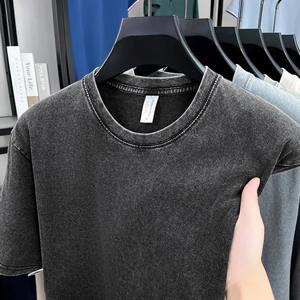 เสื้อยืดแขนสั้นสีพื้นสไตล์อเมริกันเรโทรทรงโอเวอร์ไซส์แบบยูนิเซ็กซ์สำหรับฤดูร้อน สไตล์สตรีทเท่ๆ ลุคซักยับแบบวินเทจ - Product Image 5