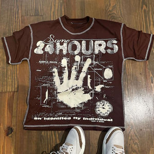 เสื้อยืดคอกลมหนาทรงหลวมไม่มีปกคอเสื้อ100% ผ้าฝ้ายใส่ได้พอดีไม่พันกันผ้าไหมพิมพ์ลาย200กรัม - Product Image 3