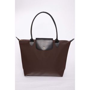 Bolso de Mano y Hombro de Cuero Bicolor con Solapa, Elegante Accesorio de Moda en Color Café - Product Image 1