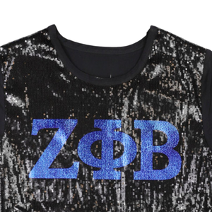 เสื้อยืดแขนยาวผ้าคอตตอน100ปักเลื่อมสำหรับผู้หญิงลาย Zeta phi Beta เสื้อชูชีพสไตล์กรีกลำลองสีดำแวววาว - Product Image 3