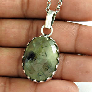 Bulk Wholesale Price Natural Green Oval Cut Prehnite Gemstone <b>Birthstone</b> Necklace <b>Pendants</b> For Gift Pretty Handmade Boho Jewelry - Product Image 3