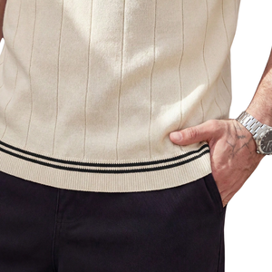 <b>Men's</b> Ribbed Knit <b>T</b>-<b>Shirt</b> Crew Neck Short Sleeve Slim Fit <b>Striped</b> Pullover Casual Front Custom Breathable Quick Dry 220g 2XL - Product Image 6