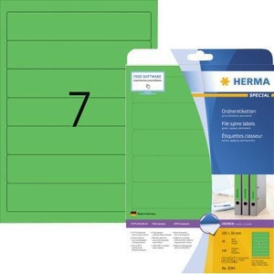 Etiquetas Autoadhesivas Verdes para Encuadernación HERMA con Orificio para el Dedo, 38 x 192 mm, 140 Etiquetas/Paquete, Accesorios para Carpetas de Archivo Estrechas/Cortas - Product Image 1